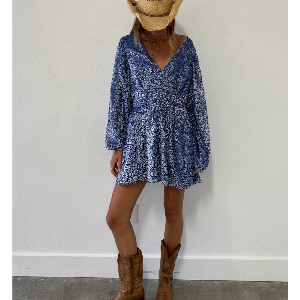 JEN ROSSI COLLECTION SUNSET STRIP LAPIS MINI DRESS Sz L